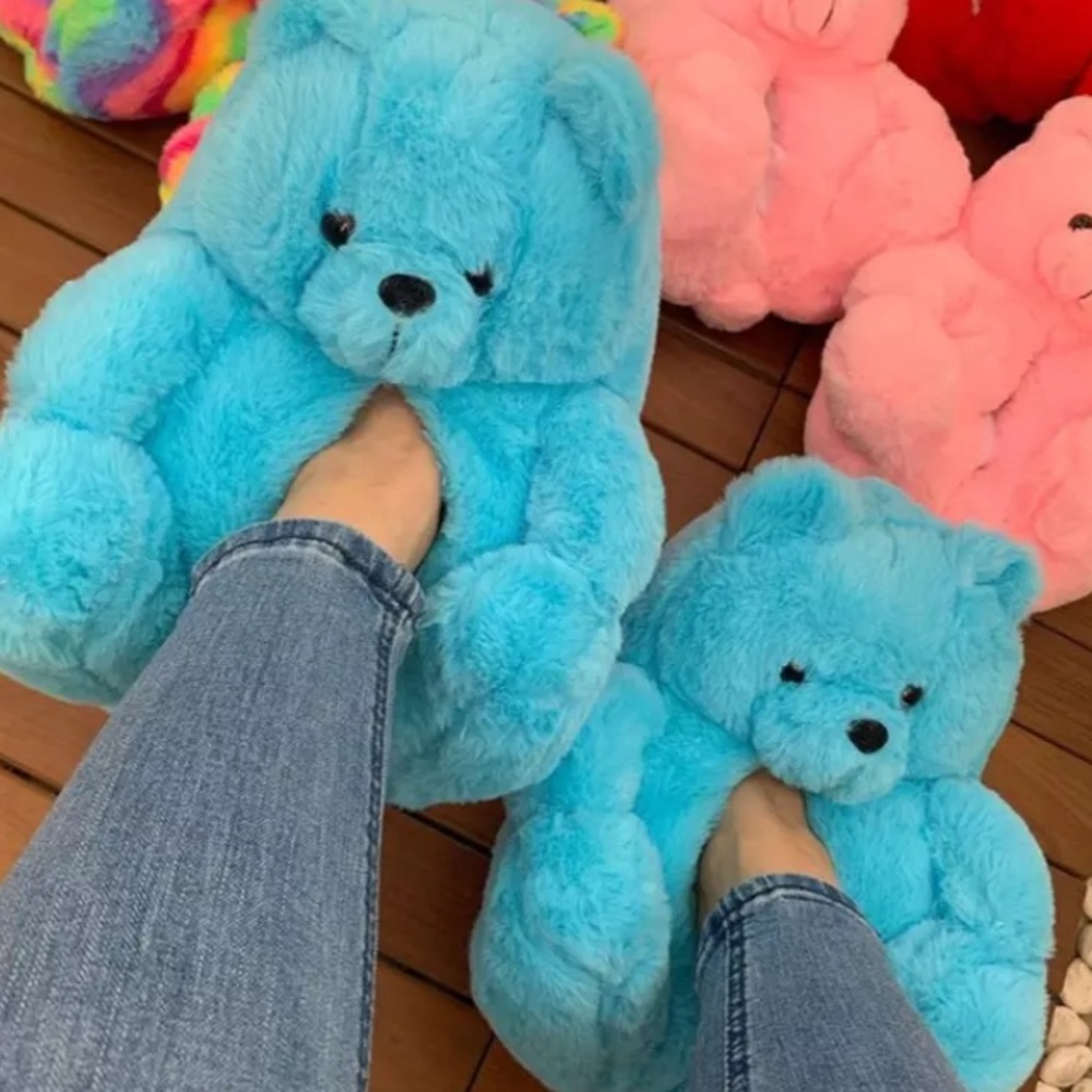 Blue Teddy bear slippers